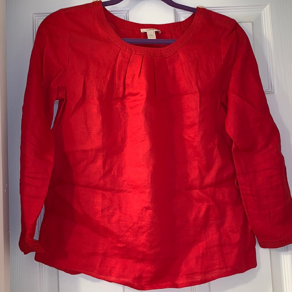 J. Crew 100% linen red top, button & pleat details, 0, never worn